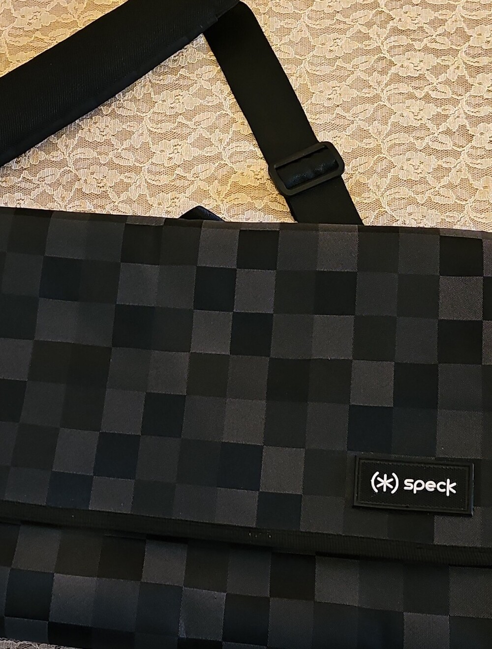 Speck Black and Gray Checkered Messenger Bag